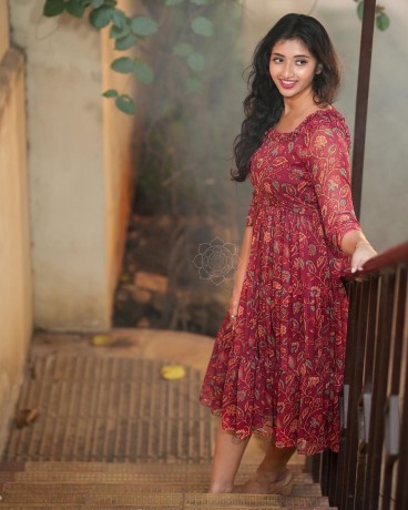 x-lady-launching-marun-kalamkari-short-dress-big-0