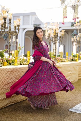 designer-fine-cotton-suit-set-full-flaired-mugal-print-anarkali-gown-beutiful-full-length-duppta-with-plazo-pent-big-2