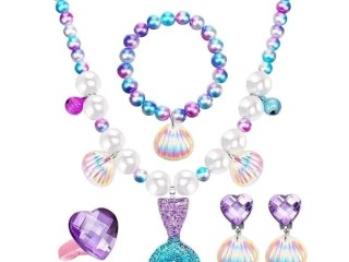 MERMAID NECKLACE SEAHELL PEARL BRACELET RING COLOUR BEADS SET