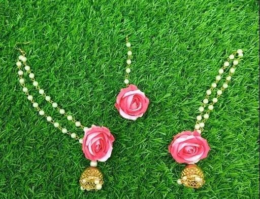 artificial-rose-flower-jhumki-with-ear-chain-big-0