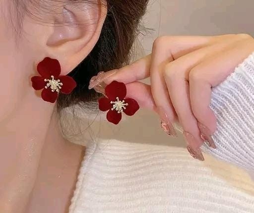 velvet-maroon-floral-korean-stud-earrings-big-1