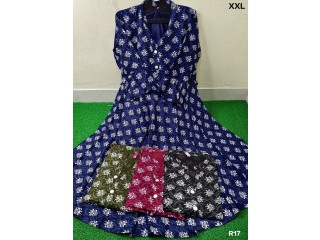 Model :   _SONA            Size: XL ,XXL   PRICE :210/-  LONG UMBERLLA  REYON  BELL SLEEVE  4 PCS PER PACK